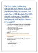 Maryland Home Improvement &NewLine;Salesperson Exam Newest 2025-2026 &NewLine;Update Questions Fast Reviwed From &NewLine;Actual Exams 100 Questions And 100&percnt; &NewLine;Verified Answers With Convenient &NewLine;Explanations Grade A&plus; Q&A &vert; Instant &NewLine;Download Pdf 