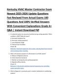 Kentucky HVAC Master Contractor Exam &NewLine;Newest 2025-2026 Update Questions &NewLine;Fast Reviwed From Actual Exams 100 &NewLine;Questions And 100&percnt; Verified Answers &NewLine;With Convenient Explanations Grade A&plus; &NewLine;Q&A &vert; Instant Download Pdf 