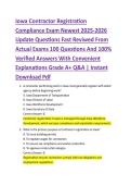 Iowa Contractor Registration &NewLine;Compliance Exam Newest 2025-2026 &NewLine;Update Questions Fast Reviwed From &NewLine;Actual Exams 100 Questions And 100&percnt; &NewLine;Verified Answers With Convenient &NewLine;Explanations Grade A&plus; Q&A &vert; Instant &NewLine;Download Pdf 