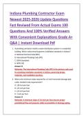Indiana Plumbing Contractor Exam &NewLine;Newest 2025-2026 Update Questions &NewLine;Fast Reviwed From Actual Exams 100 &NewLine;Questions And 100&percnt; Verified Answers &NewLine;With Convenient Explanations Grade A&plus; &NewLine;Q&A &vert; Instant Download Pdf 