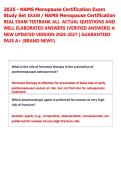 2025 - NAMS Menopause Certification Exam &NewLine;Study Set EXAM &sol; NAMS Menopause Certification  &NewLine;REAL EXAM TESTBANK ALL  ACTUAL QUESTIONS AND &NewLine;WELL ELABORATED ANSWERS &lpar;VERIFIED ANSWERS&rpar; A &NewLine;NEW UPDATED VERSION 2026-2027 &vert; GUARANTEED &NewLine;PASS A&plus; &lpar;BRAND NEW&excl;&excl;&rpar; 
