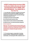 2026-2027 LATEST Certified Dental Assistant &lpar;CDA&rpar;&NewLine;certification EXAM&comma; offered by the Dental&NewLine;Assisting National Board &lpar;DANB&rpar; &vert; Q&A&NewLine;WITH RATIONALES - Pass DANB CDA on&NewLine;Your First Try&NewLine;