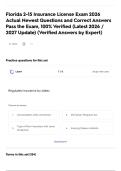 Florida 2-15 Insurance License Exam 2026 Actual Newest Questions and Correct Answers Pass the Exam&comma; 100&percnt; Verified &lpar;Latest 2026 &sol; 2027 Update&rpar; &lpar;Verified Answers by Expert&rpar;