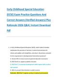 Early Childhood Special Education &NewLine;&lpar;ECSE&rpar; Exam Practice Questions And &NewLine;Correct Answers &lpar;Verified Answers&rpar; Plus &NewLine;Rationale 2026 Q&A&vert; Instant Download &NewLine;Pdf  