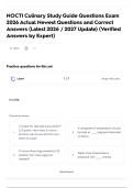 NOCTI Culinary Study Guide Questions Exam 2026 Actual Newest Questions and Correct Answers &lpar;Latest 2026 &sol; 2027 Update&rpar; &lpar;Verified Answers by Expert&rpar;