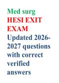 Med surg HESI EXIT EXAM Updated 2026-2027 questions with correct verified answers
