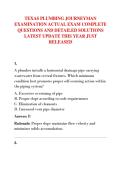 TEXAS PLUMBING JOURNEYMAN &NewLine;EXAMINATION ACTUAL EXAM COMPLETE &NewLine;QUESTIONS AND DETAILED SOLUTIONS &NewLine;LATEST UPDATE THIS YEAR JUST &NewLine;RELEASED