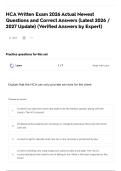 HCA Written Exam 2026 Actual Newest Questions and Correct Answers &lpar;Latest 2026 &sol; 2027 Update&rpar; &lpar;Verified Answers by Expert&rpar;