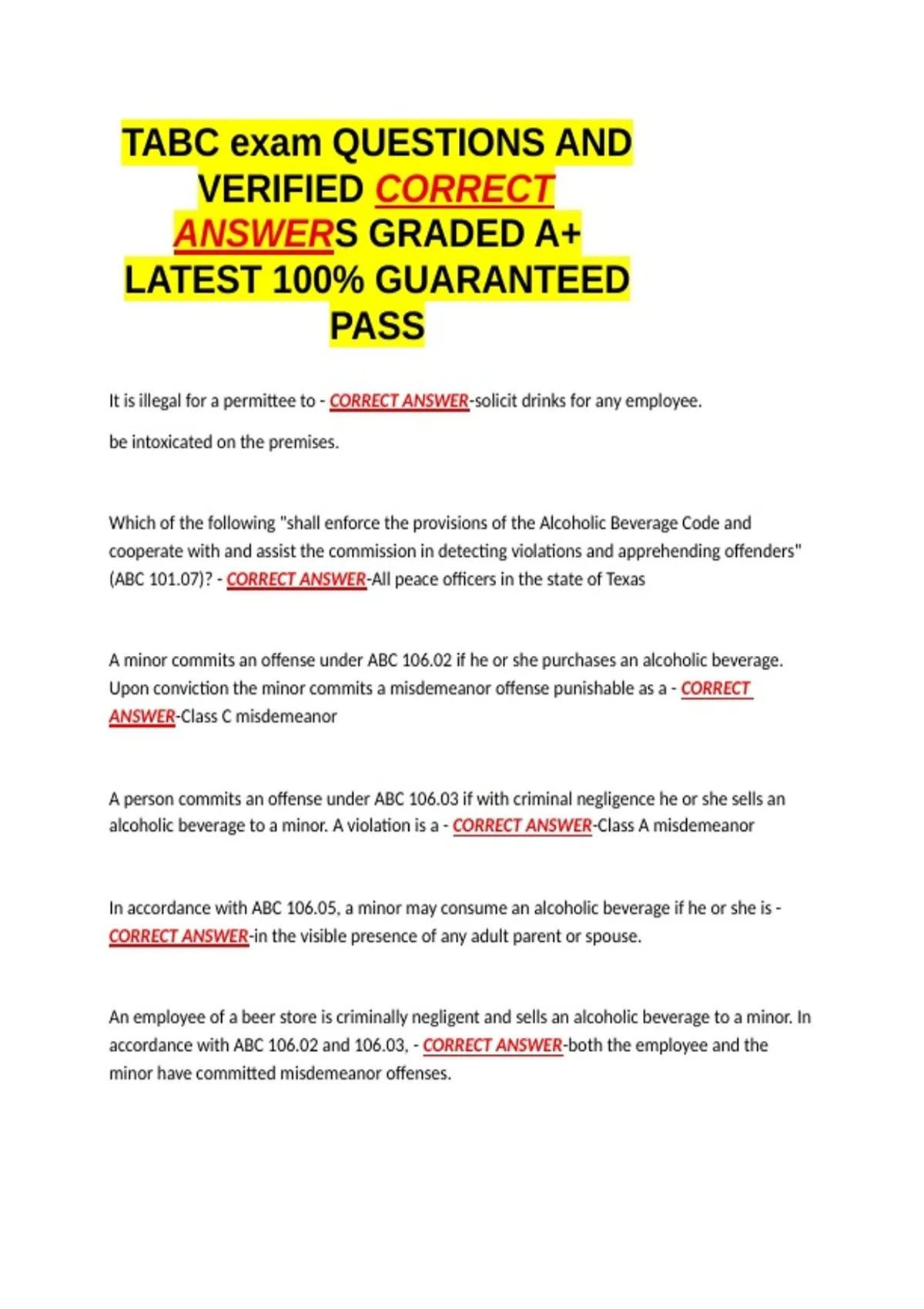 TABC (Texas) Final Exam;TABC Certification 360Training ;TABC Final Exam ...
