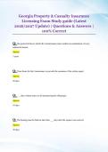 Georgia Property & Casualty Insurance &NewLine;Licensing Exam Study guide &lpar;Latest &NewLine;2026&sol;2027 Update&rpar; &vert; Questions & Answers &vert; &NewLine;100&percnt; Correct 