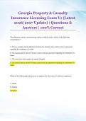 Georgia Property & Casualty &NewLine;Insurance Licensing Exam V1 &lpar;Latest &NewLine;2026&sol;2027 Update&rpar; &vert; Questions & &NewLine;Answers &vert; 100&percnt; Correct