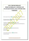 ONS CHEMOTHERAPY&NewLine;IMMUNOTHERAPY CERTIFICATE&NewLine;EXAM QUESTIONS AND ANSWERS 2026&NewLine;VERIFIED&period;