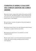 FOUNDATION OF NURSING 9 ACTUAL TEST&NewLine;PAPER 2026 FULL SOLUTION VERIFIED