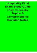 Hospitality Final Exam Study Guide Key Concepts Topics and Comprehensive Revision Notes With Solution 2025&sol; 2026