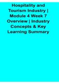Hospitality and Tourism Industry Module 4 Week 7 Overview Industry Concepts and Key Learning Study Guide With Solution 2025&sol; 2026