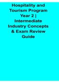 Hospitality and Tourism Program Year 2 Intermediate Industry Concepts and Exam Review Guide With Solution 2025&sol; 2026