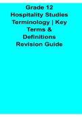 Grade 12 Hospitality Studies Terminology Key Terms and Definitions Revision Guide With Solution 2025&sol; 2026