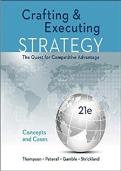 Test Bank For Crafting & Executing Strategy The Quest for Competitive Advantage Concepts and Cases 21st Edition By Arthur A&period; Thompson Jr Complete Test Bank