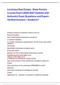 Louisiana Real Estate - State Portion &NewLine;License Exam &lpar;2026-2027 Update&rpar; with &NewLine;Authentic Exam Questions and Expert&NewLine;Verified Answers &sol; Graded A&plus;