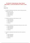 Test Bank for Asking Questions About Cultural Anthropology&colon; A Concise Introduction 3rd Edition by Robert L&period; Welsch&comma; Chapter 1-14 &vert; All Chapters