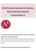 FINAL EXAM 2026&sol;2027 NR 548 Psychiatric Assessment for Psychiatric-&NewLine;Mental Health Nurse Practitioner&NewLine;Final Exam Week 7-8