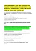 FACILITIES MANAGEMENT FINAL EXAM &ndash; QUESTIONS AND &NewLine;ANSWERS &vert; VERIFIED AND WELL DETAILED ANSWERS &vert; PLUS &NewLine;RATIONALES &vert; GUARANTEED PASS &vert; LATEST EXAM UPDATE &vert; &NewLine;EXAM PREP &vert; STUDY GUIDE &vert; PRACTICE TEST