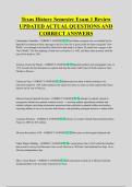 Texas History Semester Exam 1 Review &NewLine;UPDATED ACTUAL QUESTIONS AND &NewLine;CORRECT ANSWERS