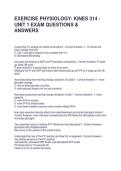 EXERCISE PHYSIOLOGY- KINES 314 - UNIT 1 EXAM QUESTIONS & ANSWERS