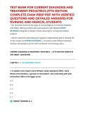 TEST BANK FOR CURRENT DIAGNOSIS AND TREATMENT PEDIATRICS 27TH EDITION&vert; COMPLETE EXAM PREP PDF WITH VERIFIED QUESTIONS AND DETAILED ANSWERS FOR NURSING AND MEDICAL STUDENTS