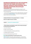 PHARMACOTHERAPEUTICS FOR ADVANCED PRACTICE TEST BANK ARCANGELO 5TH EDITION COMPLETE EXAM MATERIAL WITH VERIFIED QUESTIONS AND DETAILED ANSWERS PDF