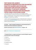 TEST BANK FOR LEHNE'S PHARMACOTHERAPEUTICS FOR ADVANCED PRACTICE NURSES AND PHYSICIAN ASSISTANTS 3RD EDITION COMPLETE CHAPTERS 1 TO 89 WITH VERIFIED QUESTIONS ANSWERS AND RATIONALES&vert; LATEST 2026 A PLUS EXAM GUIDE