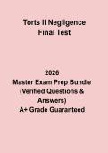 Torts II Negligence Final Test 2026 Questions and Answers PDF Study Guide