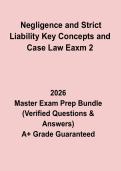 Negligence and Strict Liability Key Concepts and Case Law Exam 2 Questions and Answers PDF Study Guide