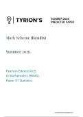 Edexcel A Level June 2026 Mathematics Paper 31 Statistics Predicted Mark Scheme