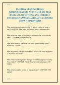 FLORIDA NURSING HOME&NewLine;ADMINISTRATOR ACTUAL EXAM TEST&NewLine;BANK ALL QUESTIONS AND CORRECT&NewLine;DETAILED ANSWERS ALREADY A GRADED&NewLine;&vert; NEW AND REVISED