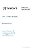 Edexcel A Level June 2026 Mathematics Paper 32 Mechanics Predicted Mark Scheme