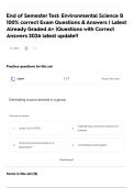 End of Semester Test&colon; Environmental Science B 100&percnt; correct Exam Questions & Answers &vert; Latest Already Graded A&plus; &vert;Questions with Correct Answers 2026 latest update&excl;&excl;