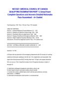 MCCQE1 &lpar;MEDICAL COUNCIL OF CANADA QUALIFYING EXAMINATION PART 1&rpar; Actual Exam Complete Questions and Answers Detailed Rationales Pass Guaranteed - A&plus; Graded