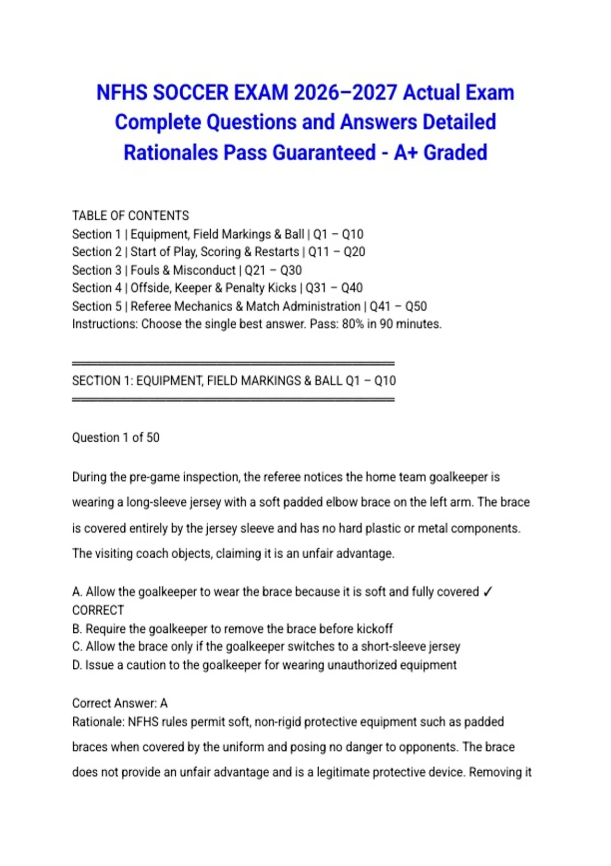 Nfhs Questionnaire.pdf NFHS SOCCER EXAM 2026–2027 Actual Exam Complete Questions and Answers ...