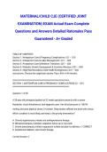 MATERNAL&sol;CHILD CJE &lpar;CERTIFIED JOINT EXAMINATION&rpar; EXAM Actual Exam Complete Questions and Answers Detailed Rationales Pass Guaranteed - A&plus; Graded