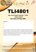 TLI4801 May June Portfolio &lpar;COMPLETE ANSWERS&rpar; Semester 1 2026 - DUE 26 May 2026
