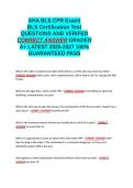 CPR BLS Provider Written Exam- &semi;CPR BLS Exam 3 QUESTIONS &semi;Heart Code BLS 2026&semi;AHA BLS CPR Exam&semi;BLS Certification Test &semi;Basic Life Support &lpar;BLS&rpar; Exam A QUESTIONS AND VERIFIED CORRECT ANSWERS GRADED A&plus; -LATEST 2026-2027- 100- GUARANTEED PASS&period;docx