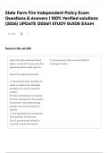 State Farm Fire Independent Policy Exam Questions & Answers &vert; 100&percnt; Verified solutions &lpar;2026&rpar; UPDATE &vert;2026&excl;&excl; STUDY GUIDE EXAM