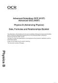 OCR A Level June 2026 Physics B Data Formulae and Relationships Booklet