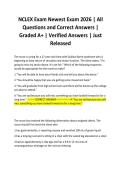 NCLEX Exam Newest Exam 2026 &vert; All Questions and Correct Answers &vert; Graded A&plus; &vert; Verified Answers &vert; Just Released