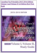 Canadian Tax Principles 2015 2016 Edition &NewLine;Volume I and Volume II 1st Edition Byrd Test &NewLine;Bank