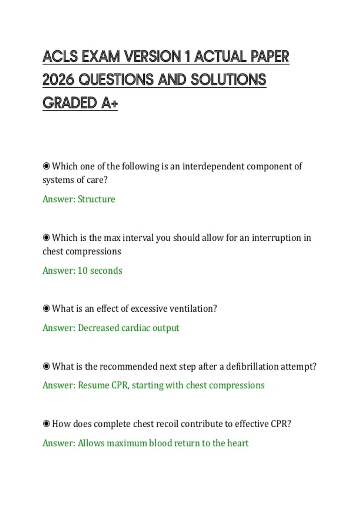 ACLS EXAM VERSION 1 ACTUAL PAPER 2026 QUESTIONS AND SOLUTIONS GRADED A+ ...