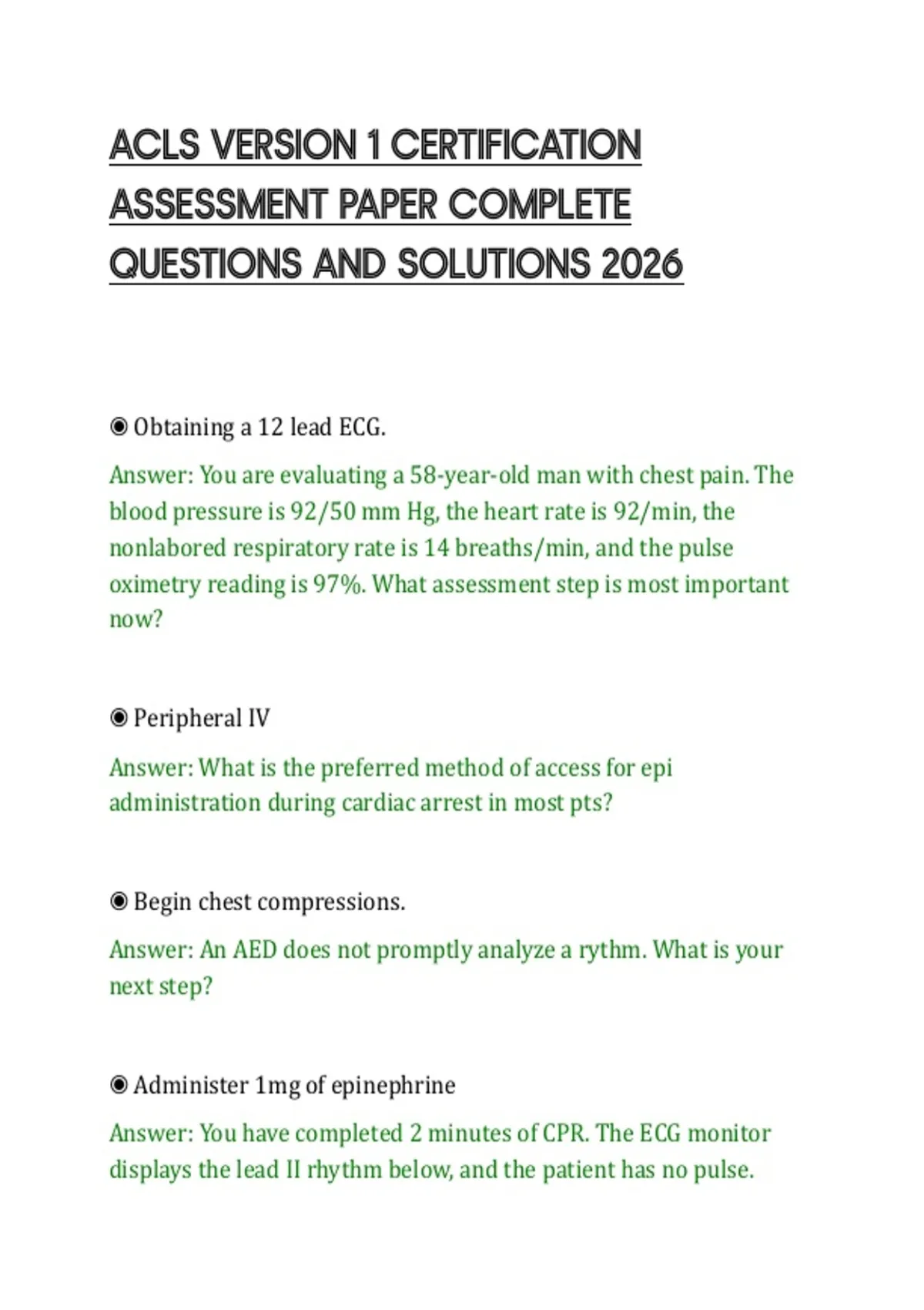 ACLS VERSION 1 CERTIFICATION ASSESSMENT PAPER COMPLETE QUESTIONS AND ...