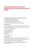 CERTIFIED NURSING ASSISTANT &lpar;CNA&rpar; WRITTEN EXAMINATION COMPLETE QUESTIONS WITH 100&percnt; VERIFIED ANSWERS