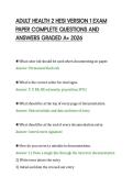 ADULT HEALTH 2 HESI VERSION 1 EXAM&NewLine;PAPER COMPLETE QUESTIONS AND&NewLine;ANSWERS GRADED A&plus; 2026